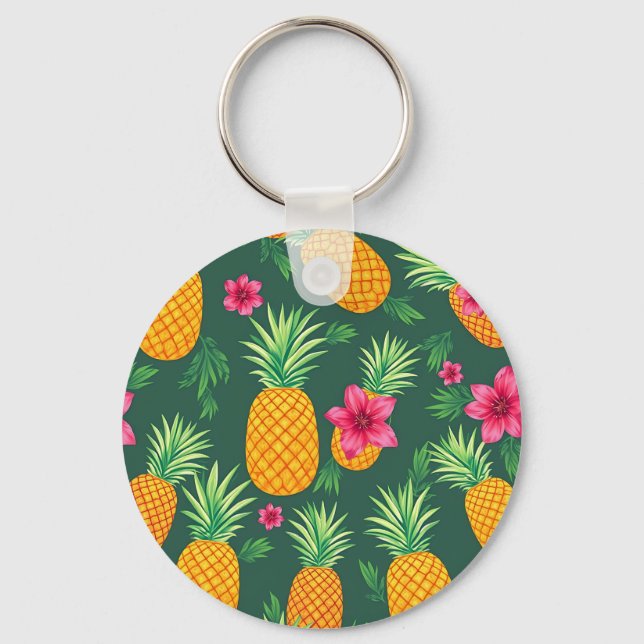 Porte-clés Motif de fleur d'hibiscus tropical à l'ananas (Recto)
