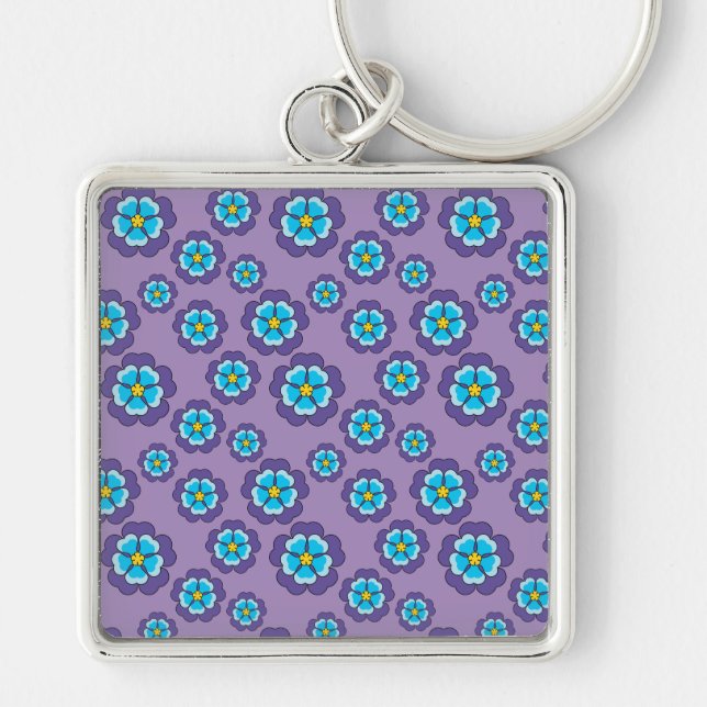 Porte-clés Motif de fleurs bleu violet (Devant)