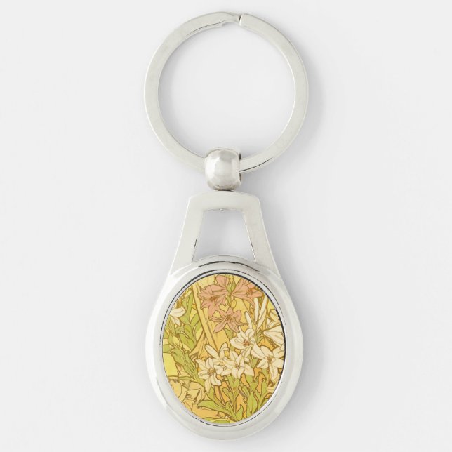 Porte-clés Motif de fleurs de lys d'Alphonse Mucha : Art nouv (Devant)
