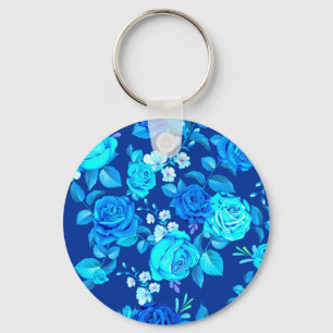 Porte-clés Motif de fleurs de rose bleue classique-87600