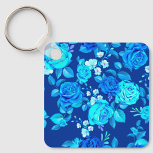 Porte-clés Motif de fleurs de rose bleue classique-87600