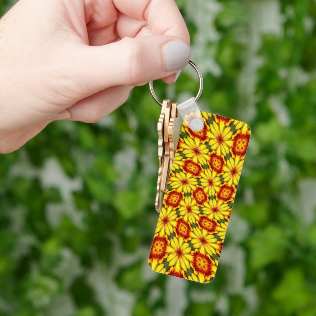 Porte-clés Motif de fleurs d'or (main)