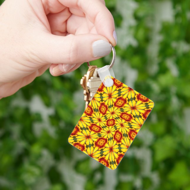 Porte-clés Motif de fleurs d'or (main)