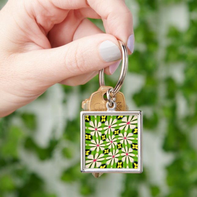 Porte-clés Motif de fleurs esthétiques (main)