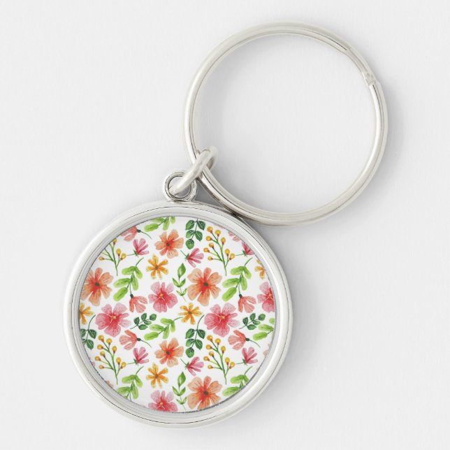 Porte-clés Motif de fleurs roses à l'aquarelle (Devant)