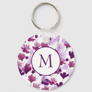 Porte-clés Motif De Fleurs Violettes Et Roses