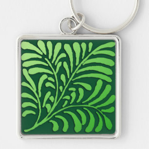 Porte-clés Motif de fougères Art déco - tons verts