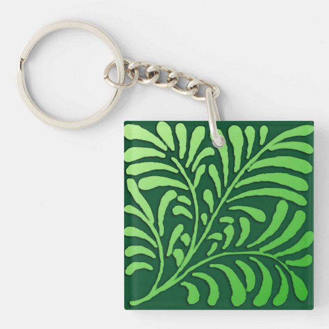 Porte-clés Motif de fougères Art déco - tons verts (Devant)