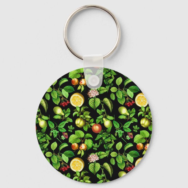 Porte-clés Motif de fruits sur fond noir (Recto)