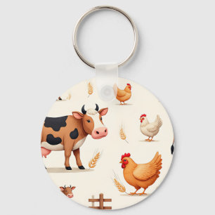 Porte-clés Motif de grange d'animaux de ferme mignons