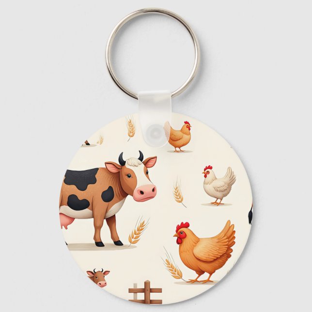Porte-clés Motif de grange d'animaux de ferme mignons (Recto)