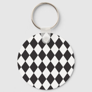 Porte-clés Motif de harlequin de diamant en noir et blanc
