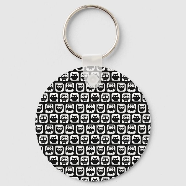 Porte-clés Motif de hibou en noir et blanc (Recto)