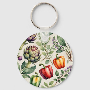 Porte-clés Motif de jardin potager à l'aquarelle