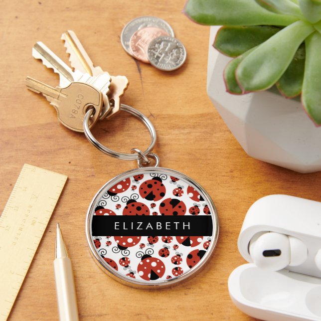 Porte-clés Motif De Ladybugs, Red Ladybugs, Votre Nom (Bureau)