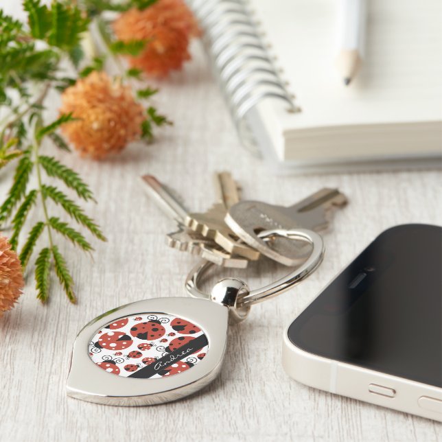 Porte-clés Motif De Ladybugs, Red Ladybugs, Votre Nom (Côté )
