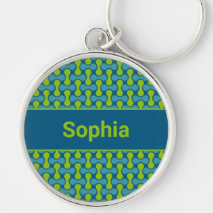 Porte-clés Motif de lien rétro moderne en bleu et vert