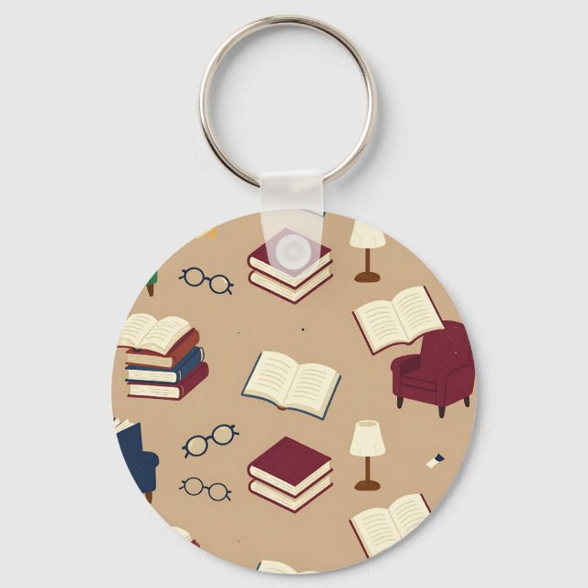 Porte-clés Motif de livres de coin de lecture cosy (Recto)