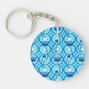 Porte-clés motif de lotus égyptien, cobalt et turquoise