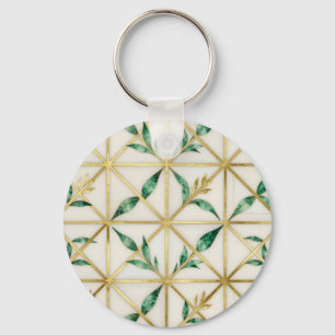 Porte-clés Motif de luxe feuille émeraude géométrique or