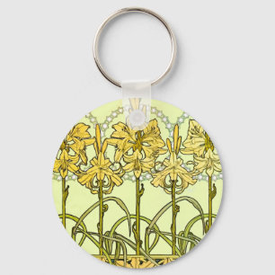 Porte-clés Motif de lys Art nouveau d'Alphonse Mucha vintage