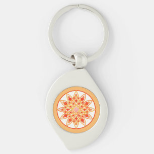 Porte-clés Motif de mandala en corail, orange et or