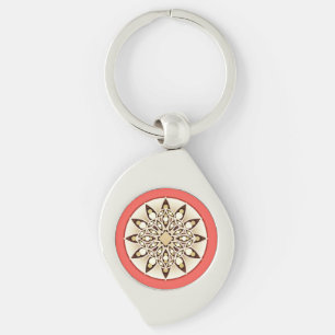 Porte-clés Motif de mandala en rose corail, chocolat et beige