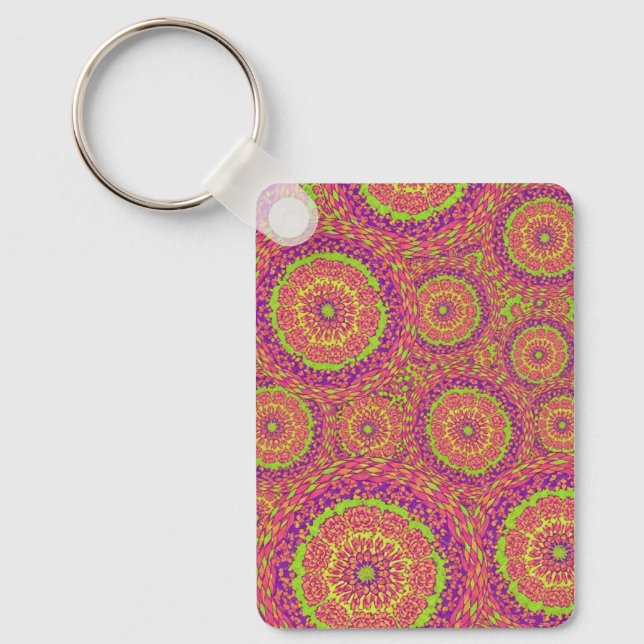 Porte-clés Motif de mandala néon psychédélique en spirale (Recto)