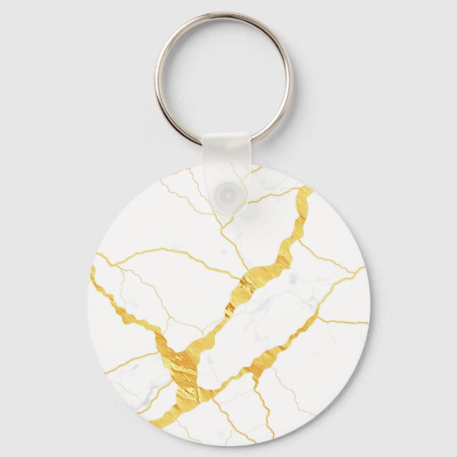Porte-clés Motif de marbre blanc avec veines d'or (Recto)