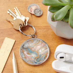 Porte-clés Motif de marbre bleu pêche rose blanc or