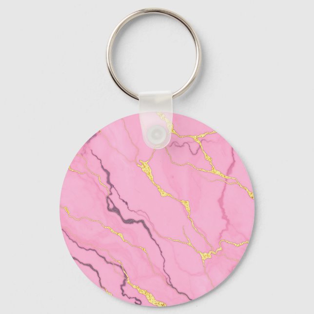 Porte-clés Motif de marbre rose avec veines d'or (Recto)