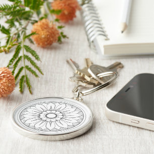 Porte-clés Motif de médaillon moderne gris et rose Monogramme