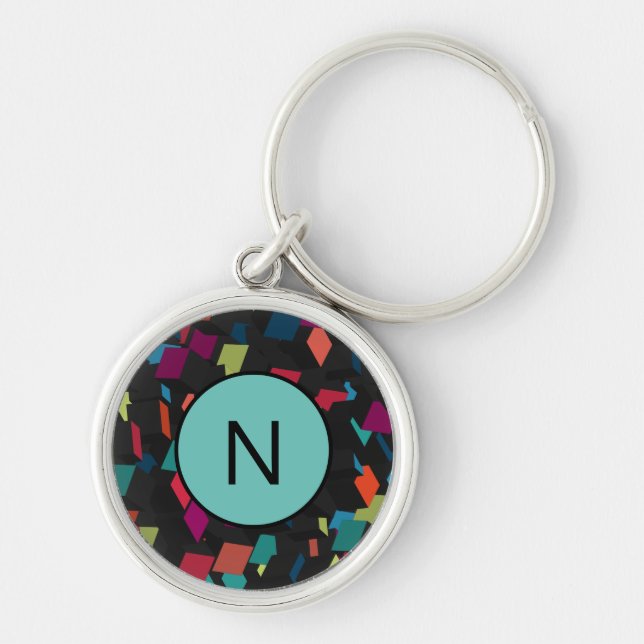 Porte-clés Motif de monogramme de cube géométrique abstrait t (Devant)