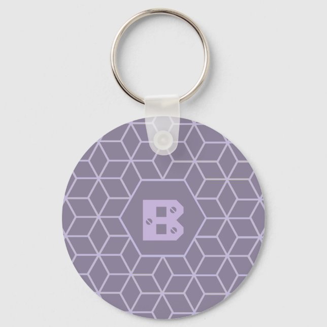 Porte-clés Motif de monogramme de cubes géométriques violets  (Recto)