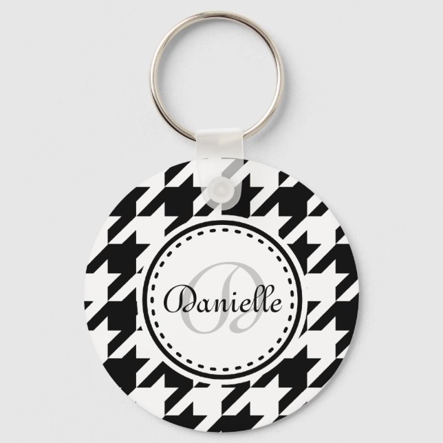 Porte-clés Motif de monogramme noir blanc gris gris (Recto)