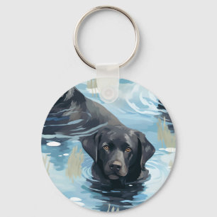 Porte-clés Motif de natation du Labrador noir