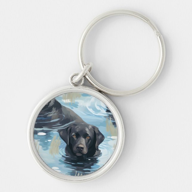 Porte-clés Motif de natation du Labrador noir (Devant)