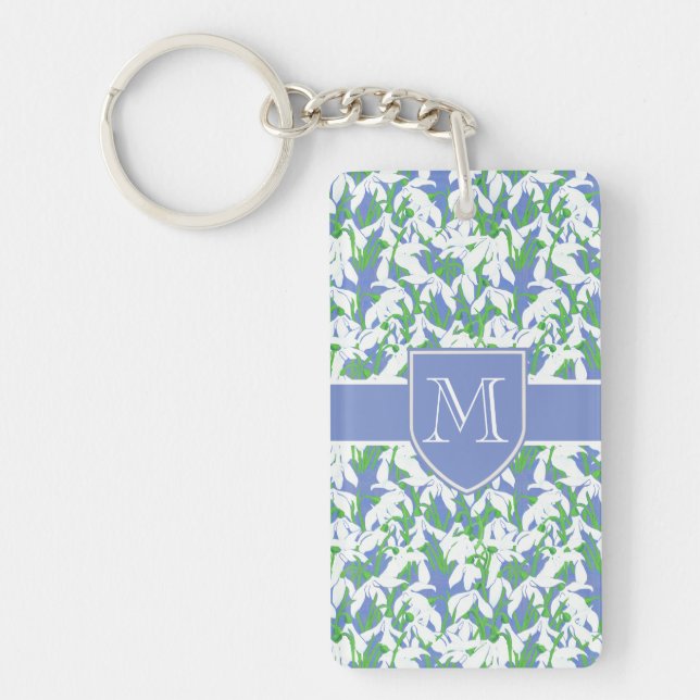 Porte-clés Motif de neige sur Poudre Bleue avec Monogramme (Devant)