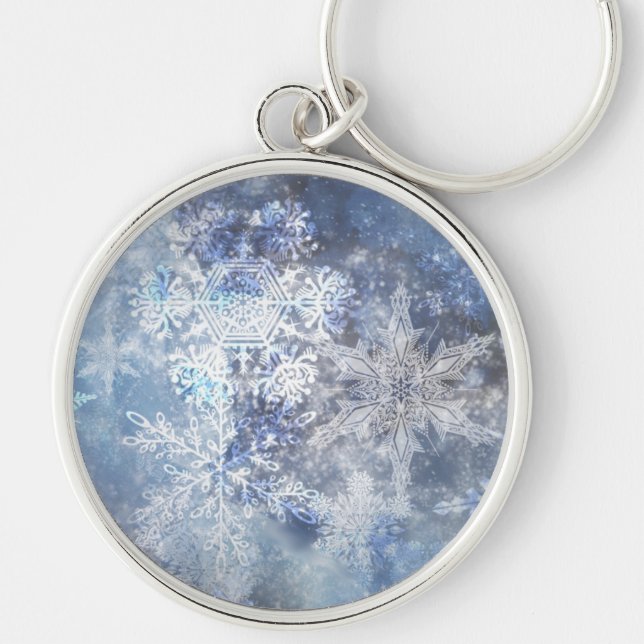 Porte-clés Motif de Noël bleu texturé de glace et de neige (Devant)