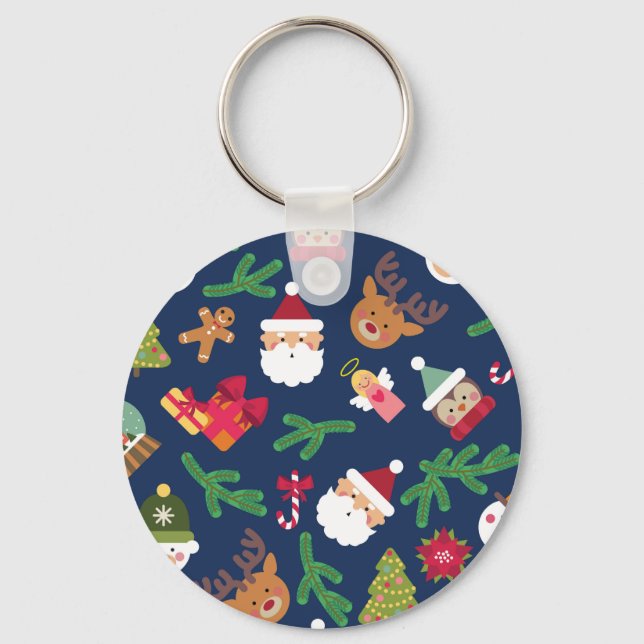 Porte-clés Motif de Noël festif, design de vacances. (Recto)