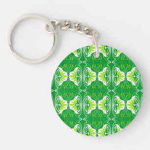 Porte-clés Motif de papier peint d'art déco - vert et blanc