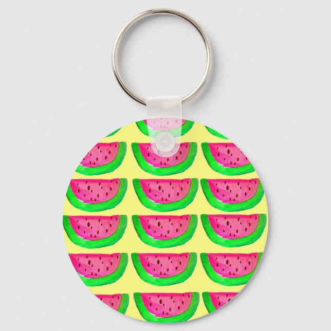 Porte-clés Motif de pastèque rose juteuse sur fond de citron (Recto)
