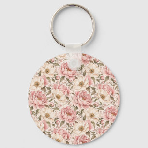 Porte-clés Motif de pivoines fleuries vintage