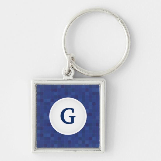 Porte-clés Motif de pixel en mosaïque bleue monogramme person (Devant)