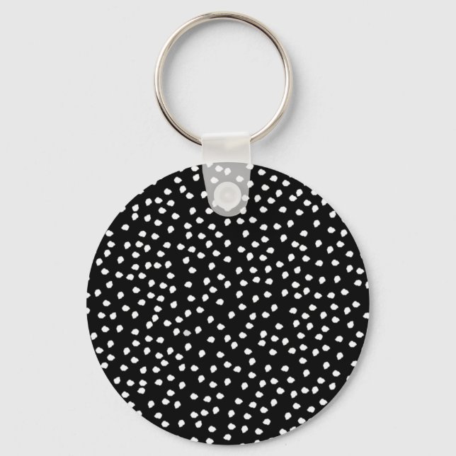 Porte-clés Motif de points Random Polka moderne noir et blanc (Recto)