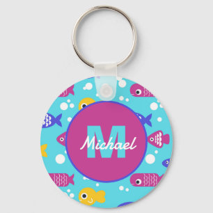Porte-clés Motif de poisson de dessin animé coloré vif Nom po