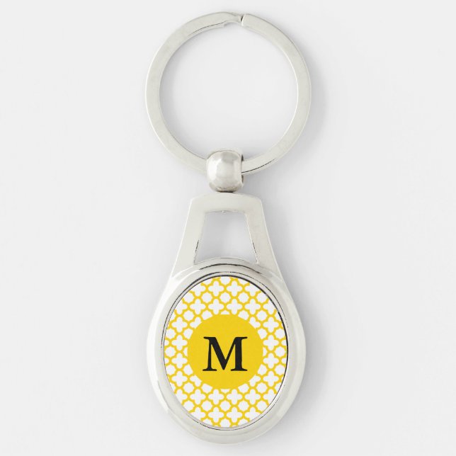 Porte-clés Motif de Quatrefoil jaune Monogramme (Devant)