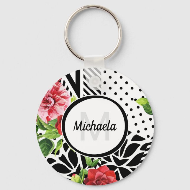 Porte-clés Motif de rayure géométrique tendance Monogramme fl (Recto)