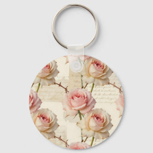 Porte-clés Motif de rose rose pâle vintage écriture