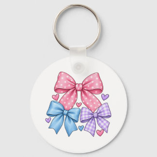 Porte-clés Motif de ruban à nœud mignon - Nœud rose, bleu et